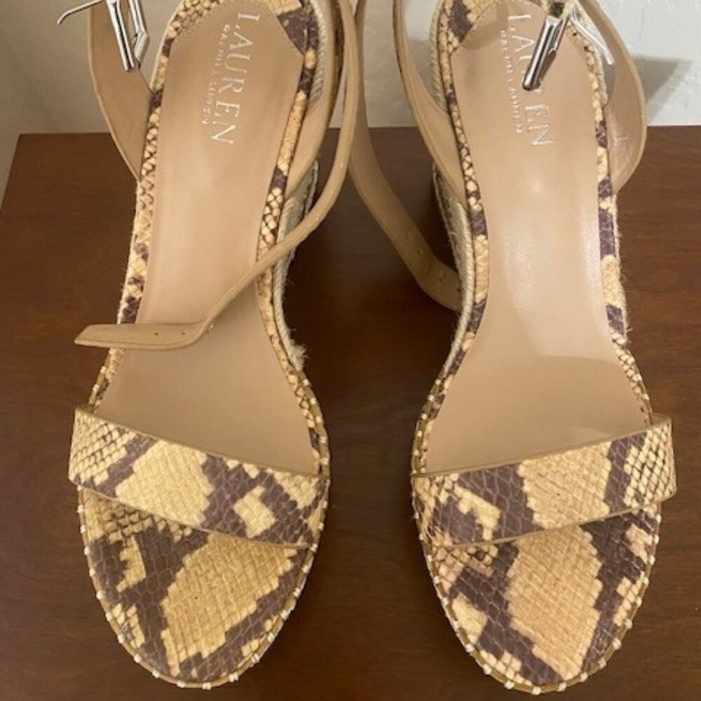 Ralph Loren Tan Zebra Print Espadrille Wedge Sandals